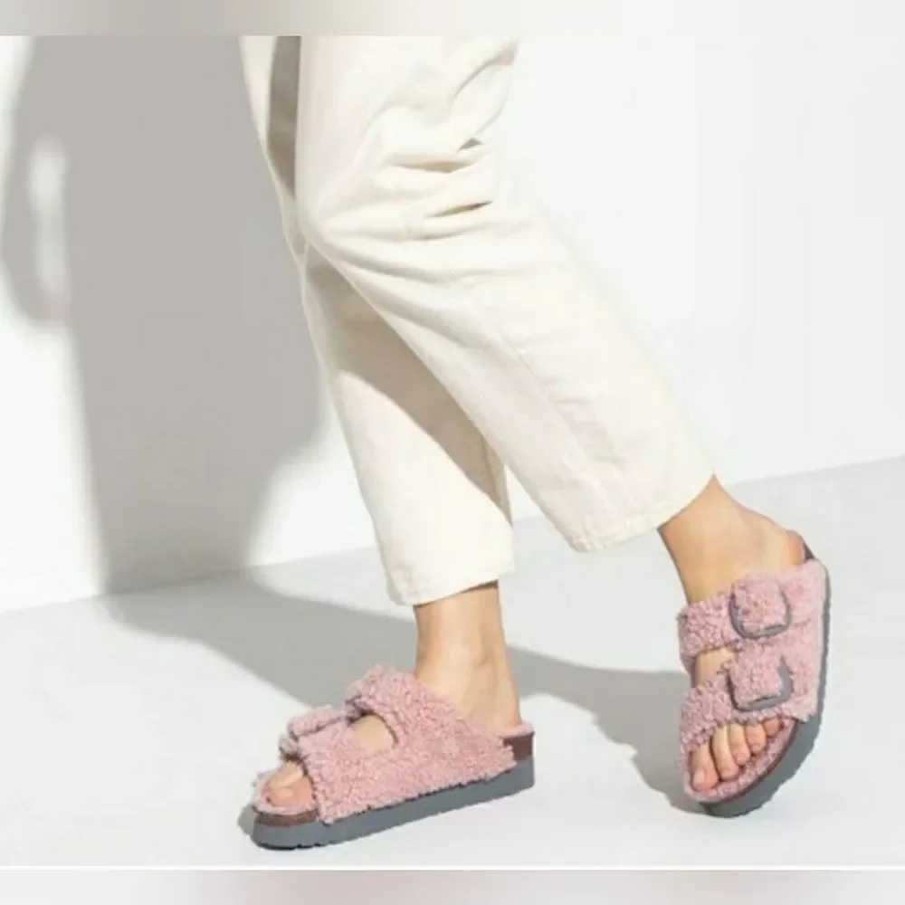 NWT Birkenstock Papillio Big Buckle Teddy Crystal Rose